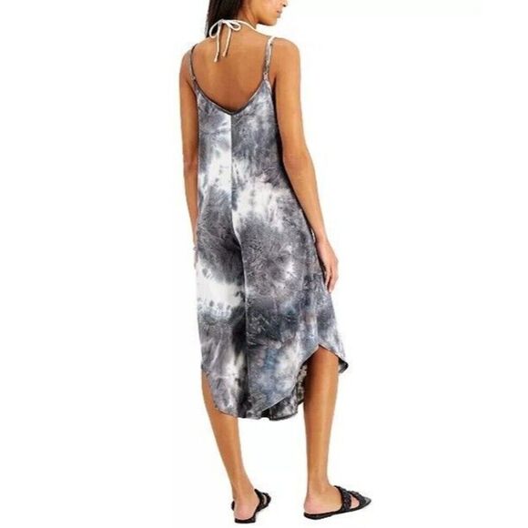 J VALDI Jumpsuit Tie-Dyed Print Flowy Cropped Charcoal Gray Cover Up Large - Picture 4 of 13
